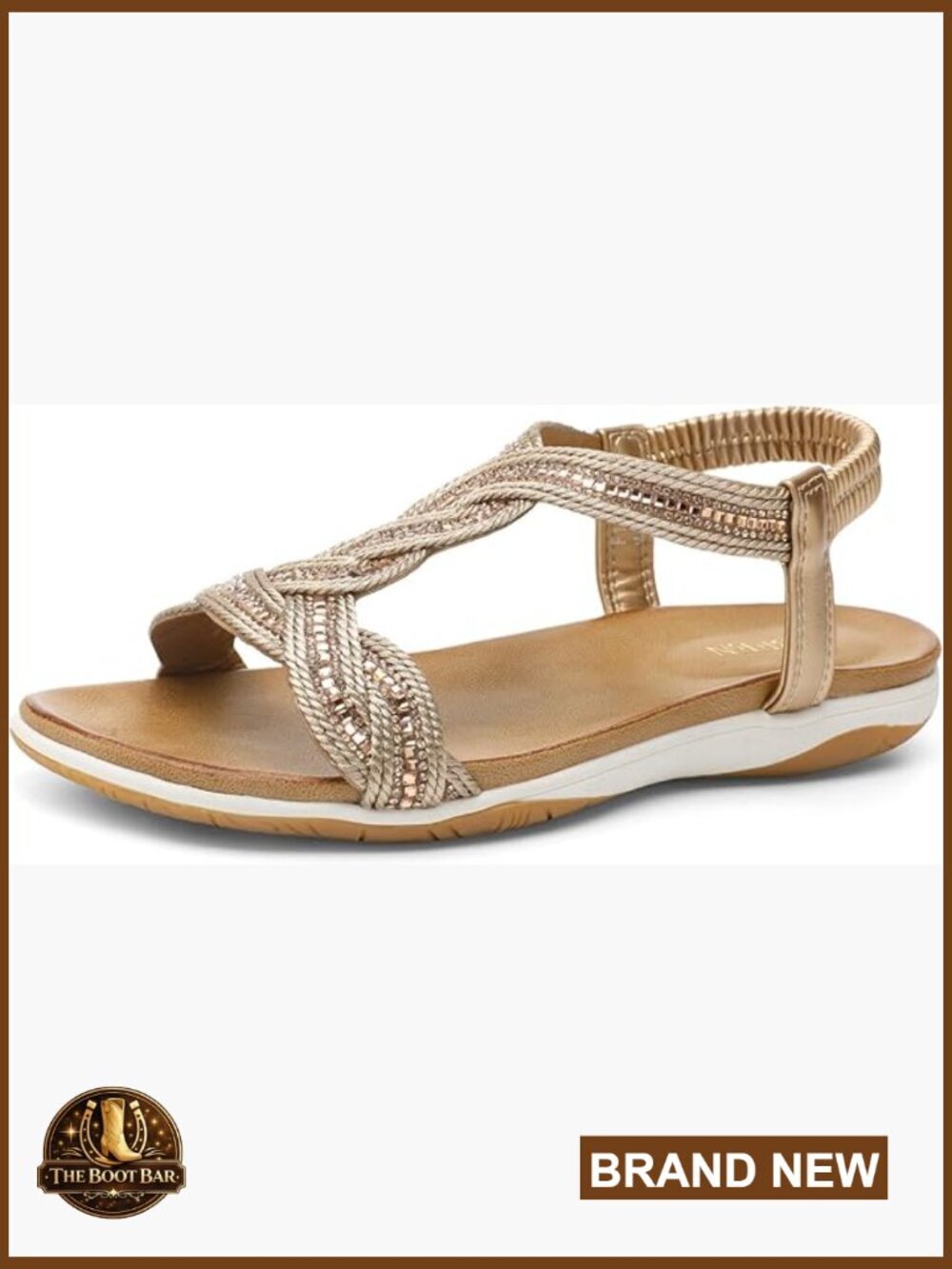 Flat Rhinestone Sandals Comfortable Walking Elastic Strap Dressy Summer